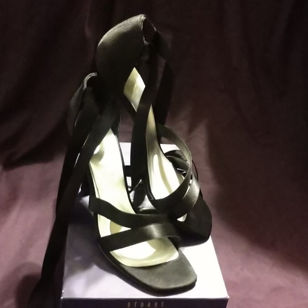 Stuart Weitzman black satin heels